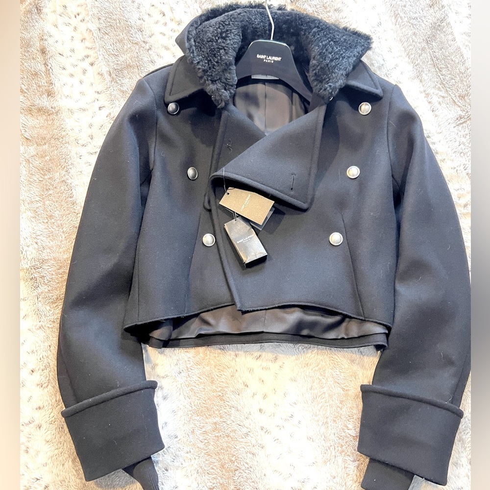 YSL Saint Laurent NWT Wool and Shearling Coat - Picture 13 of 13